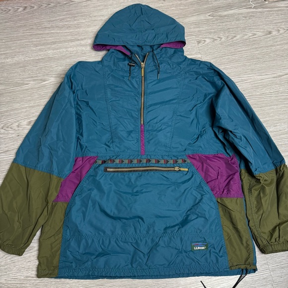 LL Bean Windbreaker Jacket Mens Pullover Aztec Hooded Anorak Vintage 90s Sz XL - Picture 4 of 12